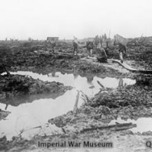 Men of the Lancashire Fusiliers carrying up duckboards over the waterlogged ground near Pilckem on 10 October 1917. From the Imperial War Museum collection